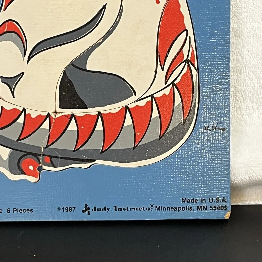 Vintage 1987 Judy Wooden Puzzle DINOSAUR T-Rex #J506558 6 Pc Tyrannosaurus USA